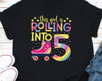 Koszulka This Girl Is Rolling Into 5, Koszulka Birthday Roller, Koszulka Roller Skate Party, Koszulka 5th Birthday Girl, Koszulka Roller Skating