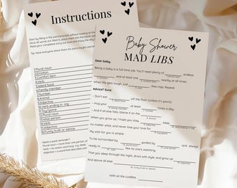 Babyshower Mad Libs-spel, rolig utskrivbar aktivitet, minimalistiskt babyspel, könsneutral babyshower, redigerbar mall, direktnedladdning