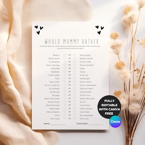 Would Mommy Rather Baby Shower Game | Minimalist/Neutral Baby Shower Games Print Editable Template | Who Knows Mommy Best | Would She Rather