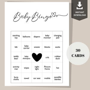 Babyshowerbingo minimalistisch/esthetisch/neutraal 30 voorgevulde kaarten | Babyshowerspellen | Babyshoweractiviteit | Afdrukbaar/direct downloaden