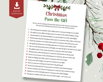 Christmas Pass the Gift Game | Printable Gift Exchange Game Swap and Pass the Gift Poem | Pass the Parcel Holiday Xmas Group Party Games