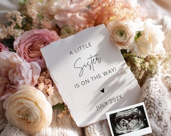 Little Sister Pregnancy Announcement | Romantic Floral Girl Baby Reveal | Editable Canva Template