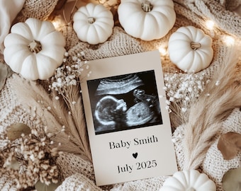 Thanksgiving Gender Neutral Schwangerschaftsankündigung Digitale Vorlage für Social Media | Weißer Kürbis-Fall-Baby-Reveal-Bearbeitbarer Instagram