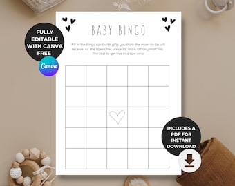 Blank Baby Shower Bingo | Minimalistic/Neutral Baby Bingo Guess the Gifts | Baby Shower Games/Activity | Editable Template/Instant Download