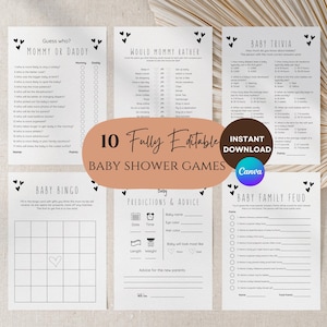 Baby Shower Game Bundle with Minimalist Gender Neutral Baby Shower Games | Instant Download /Printable Fully Editable Baby Shower Templates