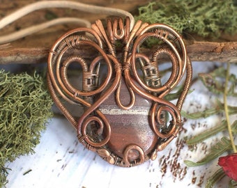 Jasper and Copper Pendant Necklace - Witch Pendant - Pagan Pendant - Gemstone pendant