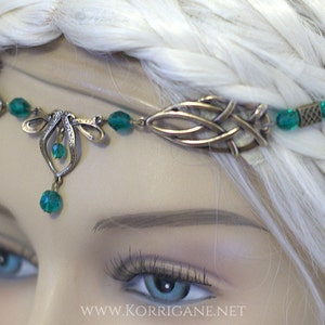 Érin Celtic Circlet Medieval Faery Tiara Bronze Pagan and fairy Circlet Choose your Beads Color Emerald