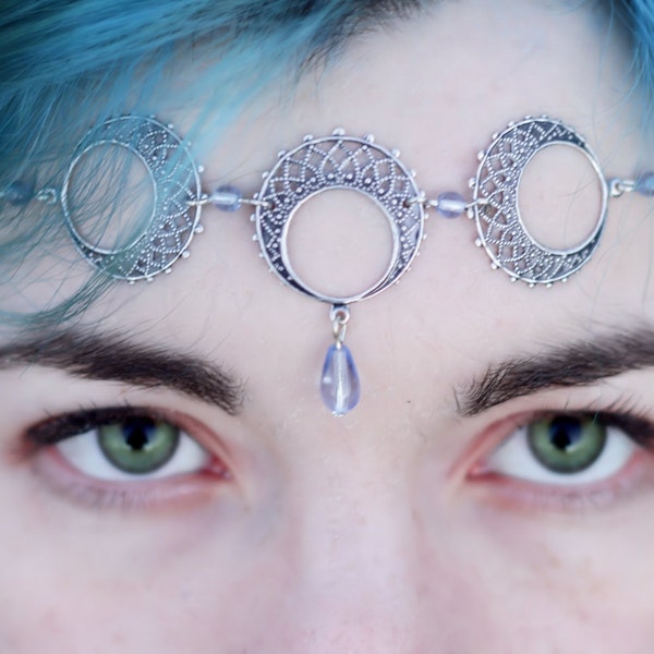 Triple Moon Goddess Faery WICCA Circlet Tiara - Choose your bead color - Moon Crown
