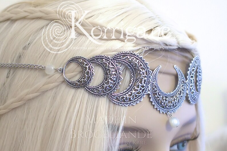 Wicca Moon Triple Goddess Circlet Belisama Tiara Diadem Triple Moon Pagan Real Moonstone Mother Goddess