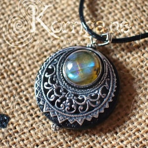 Amulet Protection Necklace Pendant Lleuad Moon Labradorite, Wicca, Wood Silver-Filled Brass Gemstone Pagan Triple Goddess image 7