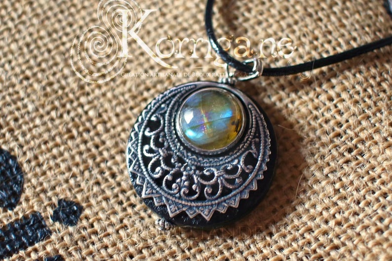 Amulet Protection Necklace Pendant Lleuad Moon Labradorite, Wicca, Wood Silver-Filled Brass Gemstone Pagan Triple Goddess image 7