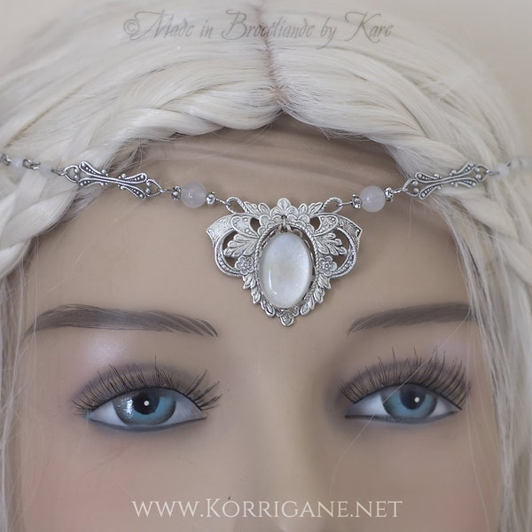 Elven Circlet "White Elf" Tiara Diadem Headband glass cabochons and Jaspe Jaspis beads