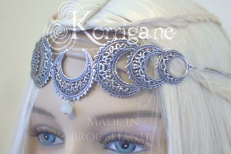 Wicca Moon Triple Goddess Circlet Belisama Tiara Diadem Triple Moon Pagan Real Moonstone Mother Goddess