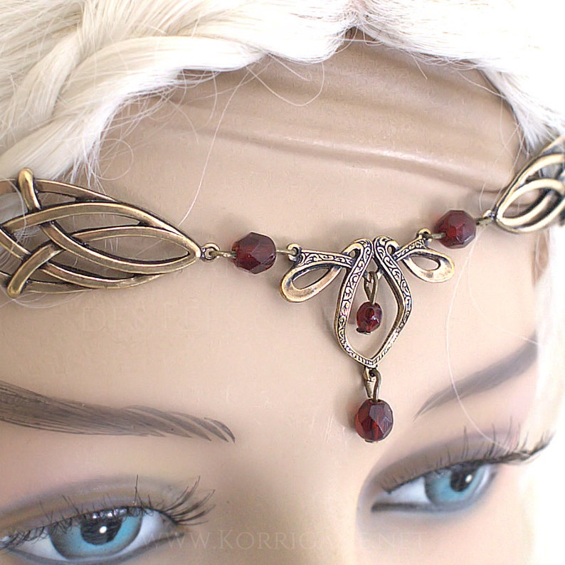 Érin Celtic Circlet Medieval Faery Tiara Bronze Burgundy Garnet image 1