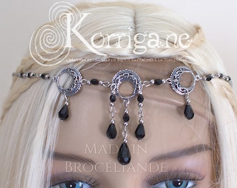 Dark Sapphire Blue Crystal Antique Silver Triple Crescent  display picture 1