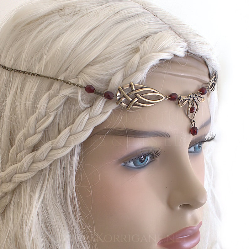 Érin Celtic Circlet Medieval Faery Tiara Bronze Burgundy Garnet image 4