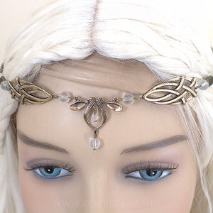 Érin Celtic Circlet Medieval Faery Tiara Bronze Pagan and fairy Circlet Choose your Beads Color Blanc givré