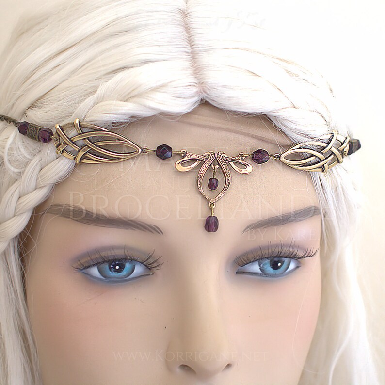 Érin Celtic Circlet Medieval Faery Tiara Bronze Purple Velvet / Amethyst image 1