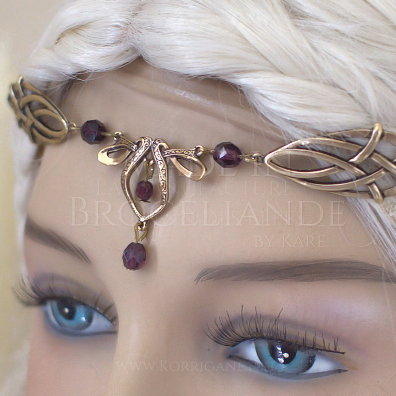 Érin Celtic Circlet Medieval Faery Tiara Bronze Purple Velvet / Amethyst image 4