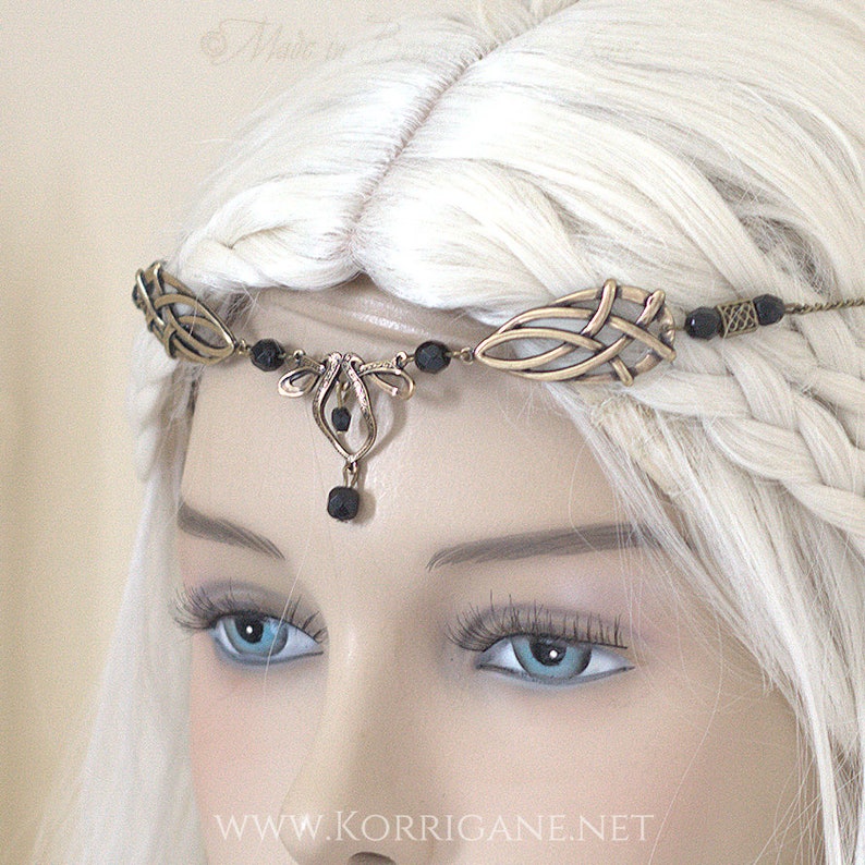 Érin Celtic Circlet Medieval Faery Tiara Bronze Pagan and fairy Circlet Choose your Beads Color Jet/Noir