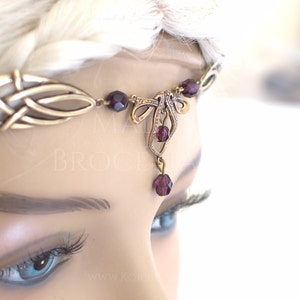 Érin Celtic Circlet Medieval Faery Tiara Bronze Purple Velvet / Amethyst image 3