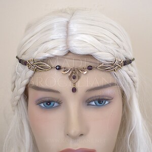 Érin Celtic Circlet Medieval Faery Tiara Bronze Purple Velvet / Amethyst image 2