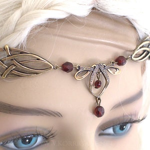 Érin Celtic Circlet Medieval Faery Tiara Bronze Pagan and fairy Circlet Choose your Beads Color Garnet