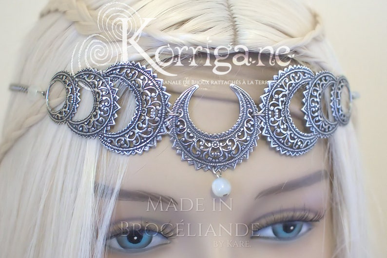 Wicca Moon Triple Goddess Circlet Belisama Tiara Diadem Triple Moon Pagan Real Moonstone Mother Goddess