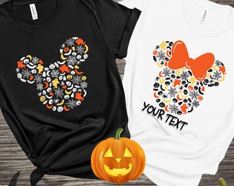 Personalisierte Mickey & Minnie Kürbis Halloween Shirt, Familienkostüm