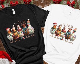 Funny Christmas Chicken Shirt: Festive Holiday Lights Hen Tee