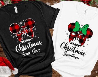 Personalized Disney Christmas Shirt, Plaid Mickey Family Tee
