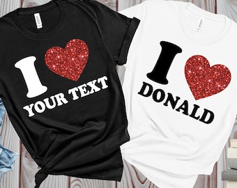 Custom 'I Love [Name]' T-Shirt: Personalized Red Glitter Heart Tee