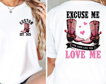 Cowgirl Boot Shirt: Country Western Love Tee, Custom Date Couples Shirt