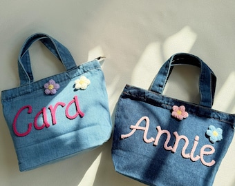 Sac fourre-tout mini cowboy personnalisé pour enfants, sac à jouets en denim personnalisé avec nom, cadeau d'anniversaire et souvenir de fête unique