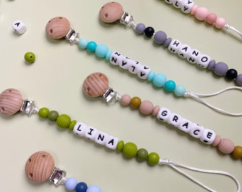 Attache-tétine personnalisée | Attache-tétine personnalisée avec nom | Attache-tétine pour nouveau-né | Attache-tétine pour garçon/fille | Attache-tétine en bois/silicone