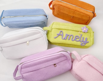 Pochette en velours côtelé – Trousse à crayons, trousse de maquillage, organiseur de voyage – Petit cadeau idéal pour un anniversaire ou une fête