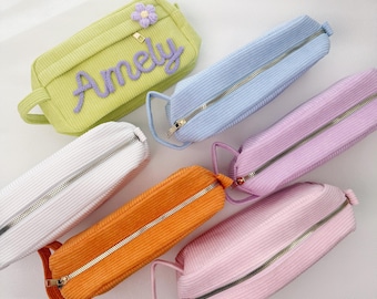 Pochette en velours côtelé – Trousse à crayons, trousse de maquillage, organiseur de voyage – Petit cadeau idéal pour un anniversaire ou une fête