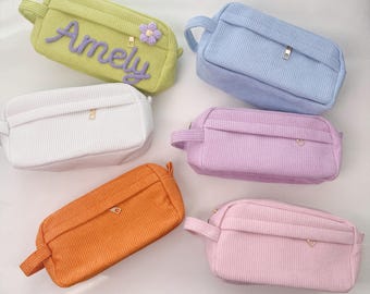 Pochette en velours côtelé – Trousse à crayons, trousse de maquillage, organiseur de voyage – Petit cadeau idéal pour un anniversaire ou une fête
