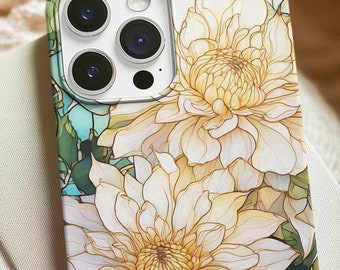 Stained Glass Dahlias Phone Case: Boho Floral Art