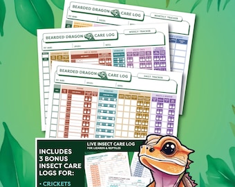 Registro de cuidados del dragón barbudo: seguimiento diario, semanal y mensual (PDF imprimible)