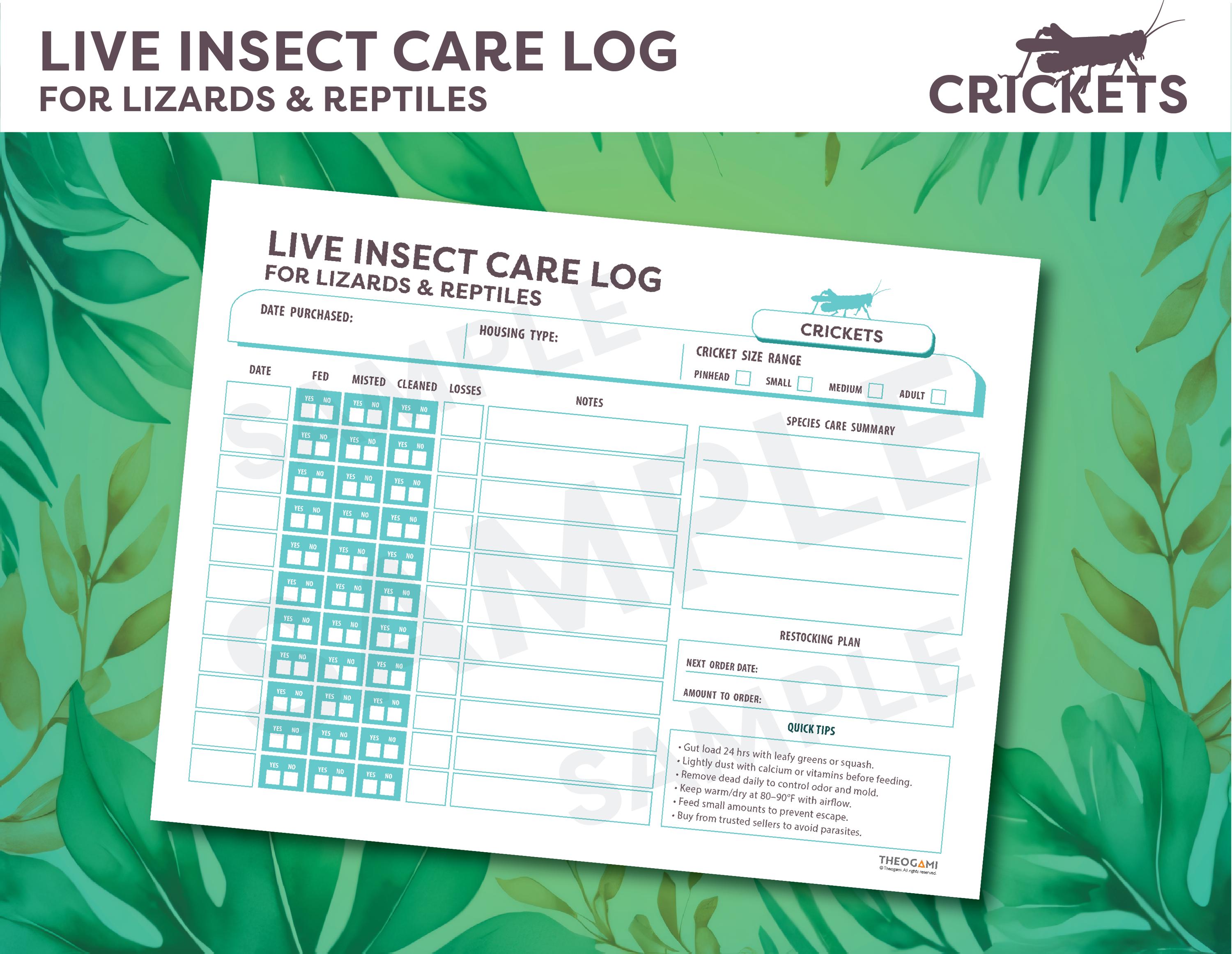 Insect Log Gecko Care Log: Reptile Health Tracker (printable PDF) + Insect Logs - Etsy