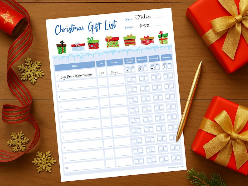 Printable Christmas Gift List: Holiday Shopping Tracker (digital ...