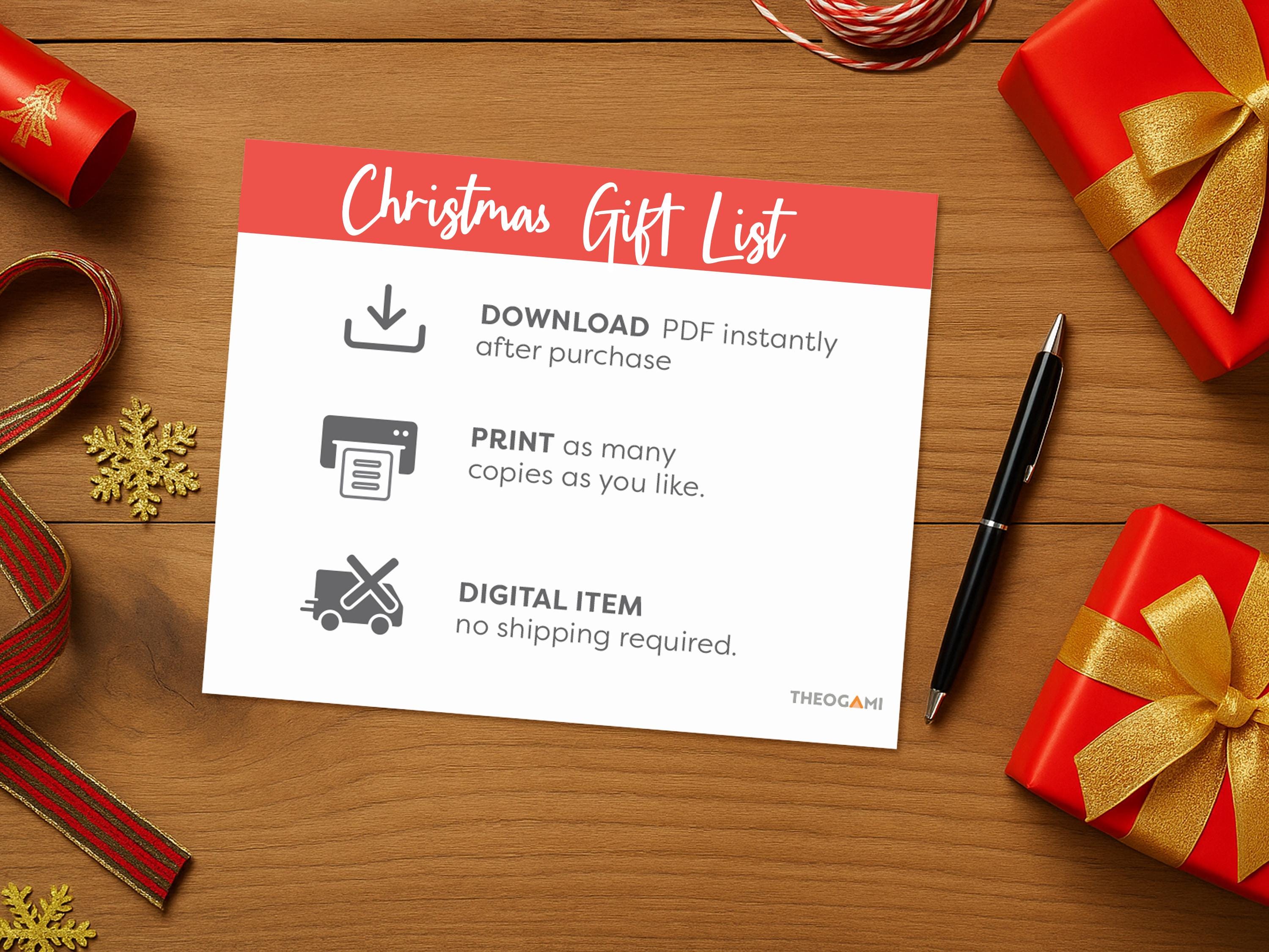 Printable Christmas Gift List: Holiday Shopping Tracker (digital ...