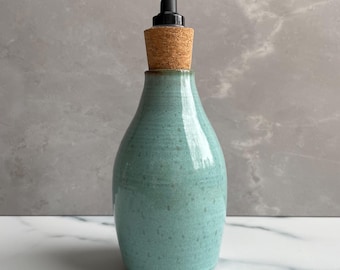 Green blue ceramic soap pump dispenser, refillable eco friendly lotion bottle