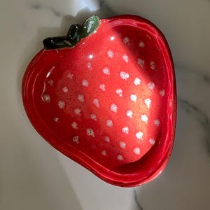 Handmade Ceramic Strawberry Dish: Red Berry Trinket Plate