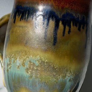 Ceramic drippy glaze mug - abstract watercolor crystal glaze colorful coffee cup - handmade 12 ounce mug - frosty blue green white cozy cup