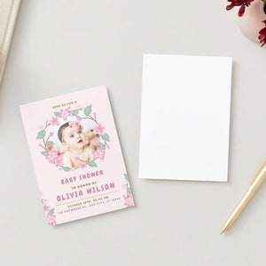 Invitation mignonne d'amusement de cadre de fleur rose poudré