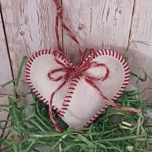 Baseball Heart Ornament Handcrafted Upcycled From a Used Baseball / Hand Stitched Like Original in Red/  Twine Bow/ Gift for Sports Fan
