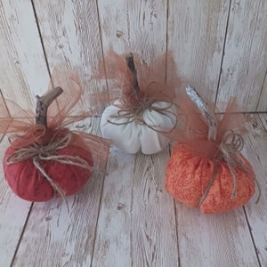 Pumpkins/ Fall Farmhouse Country Primitive Look Fabric Pumpkins / Tier Tray or Dough Bowl Fillers, Ornaments