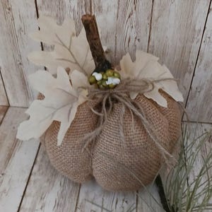 Fall Pumpkin Natural Burlap Upcycled Fabric / Farmhouse Country Decor/ Tier Tray/ Tablescape/Mantel Decor/ Shelf Sitter/ Dough Bowl Filler